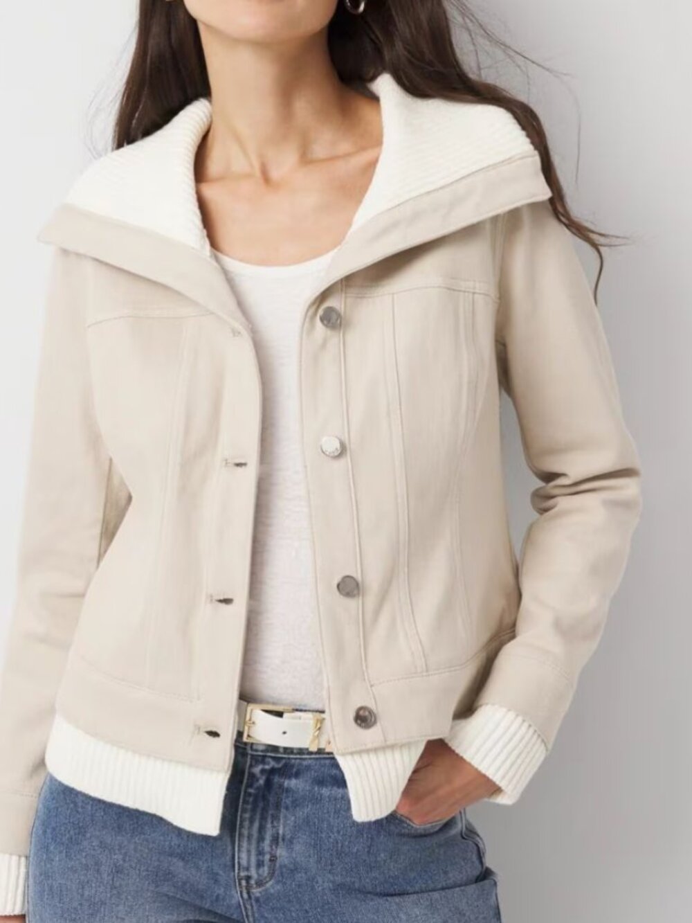 nwt white house black market sweater trim denim jacket m